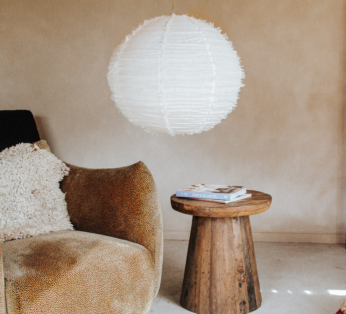 boho halo round 60cm fringed linen designer lightshade pendant light bamboo and natural linen fabric