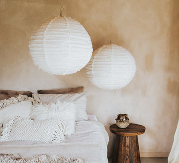 boho halo round 60cm fringed linen designer lightshade pendant light bamboo and natural linen fabric