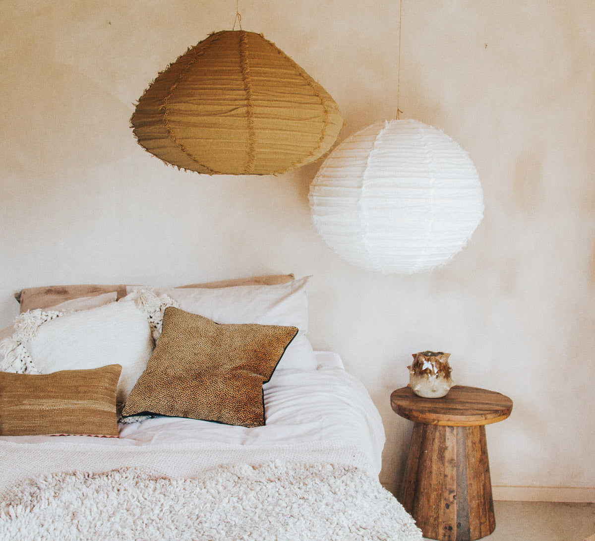 boho halo round 60cm fringed linen designer lightshade pendant light bamboo and natural linen bronze gold  fabric