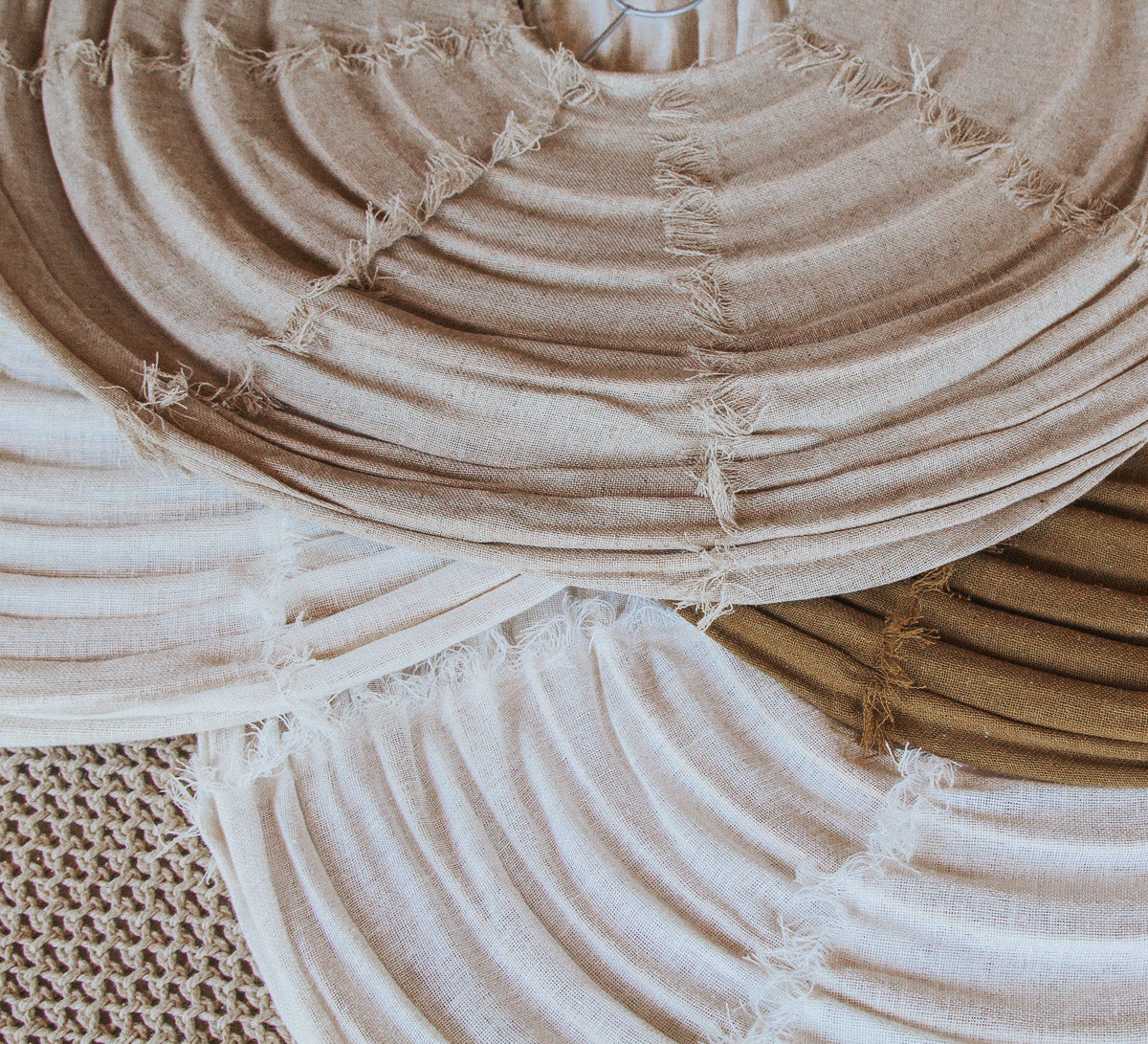 boho halo round 60cm fringed linen designer lightshade pendant light bamboo and natural linen fabric