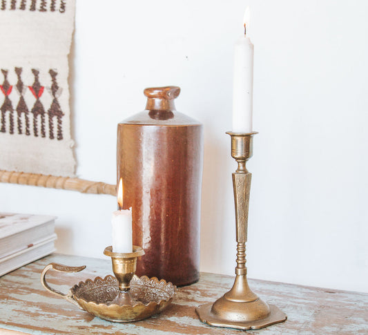vintage boho brass candle holder