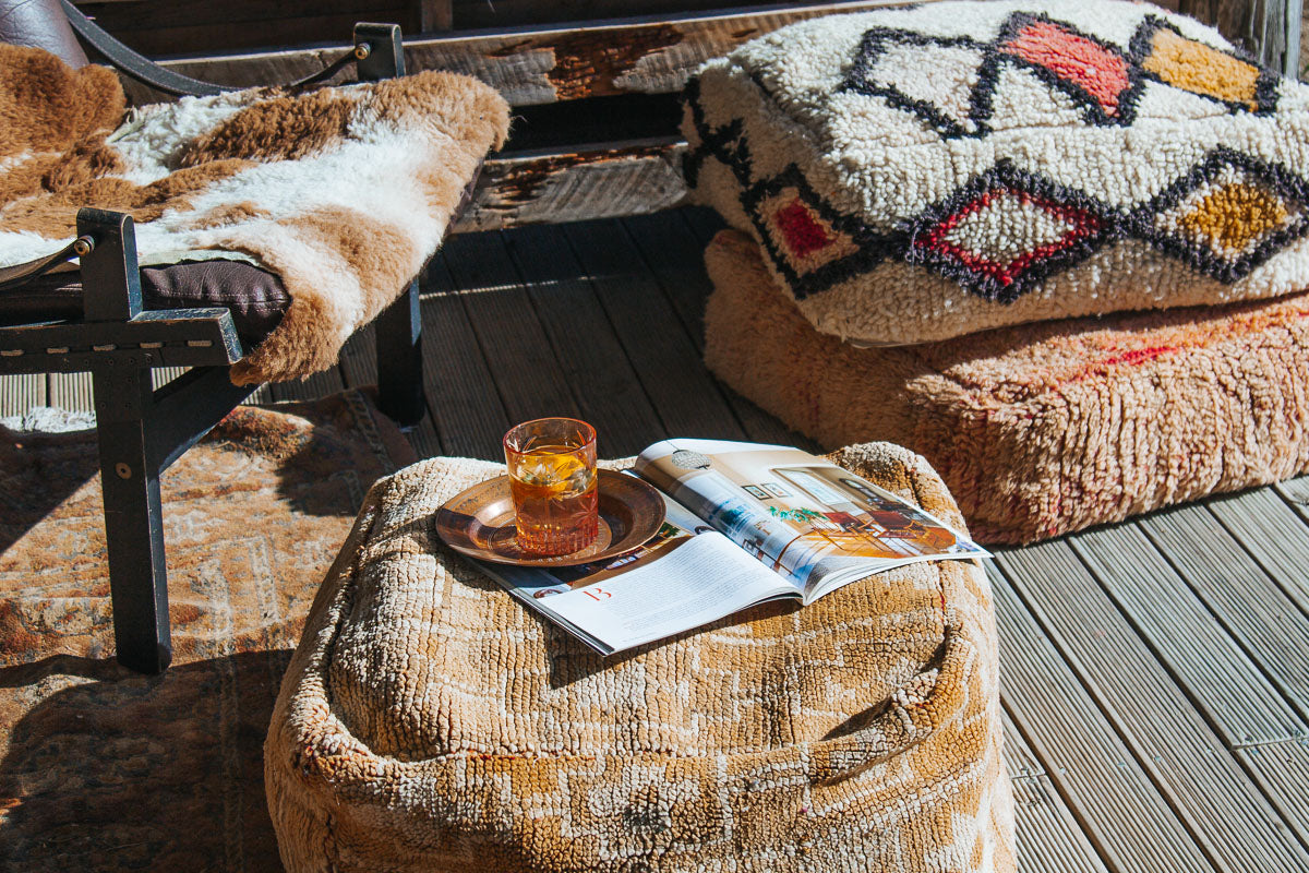 boho vintage moroccan floor cushion pouf made from wool