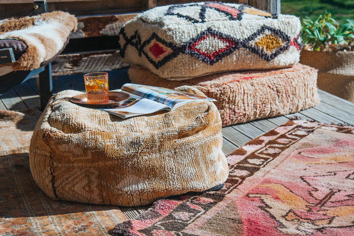 boho vintage moroccan floor cushion pouf made from wool