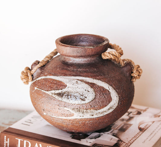 rustic studio pottery round vase with string