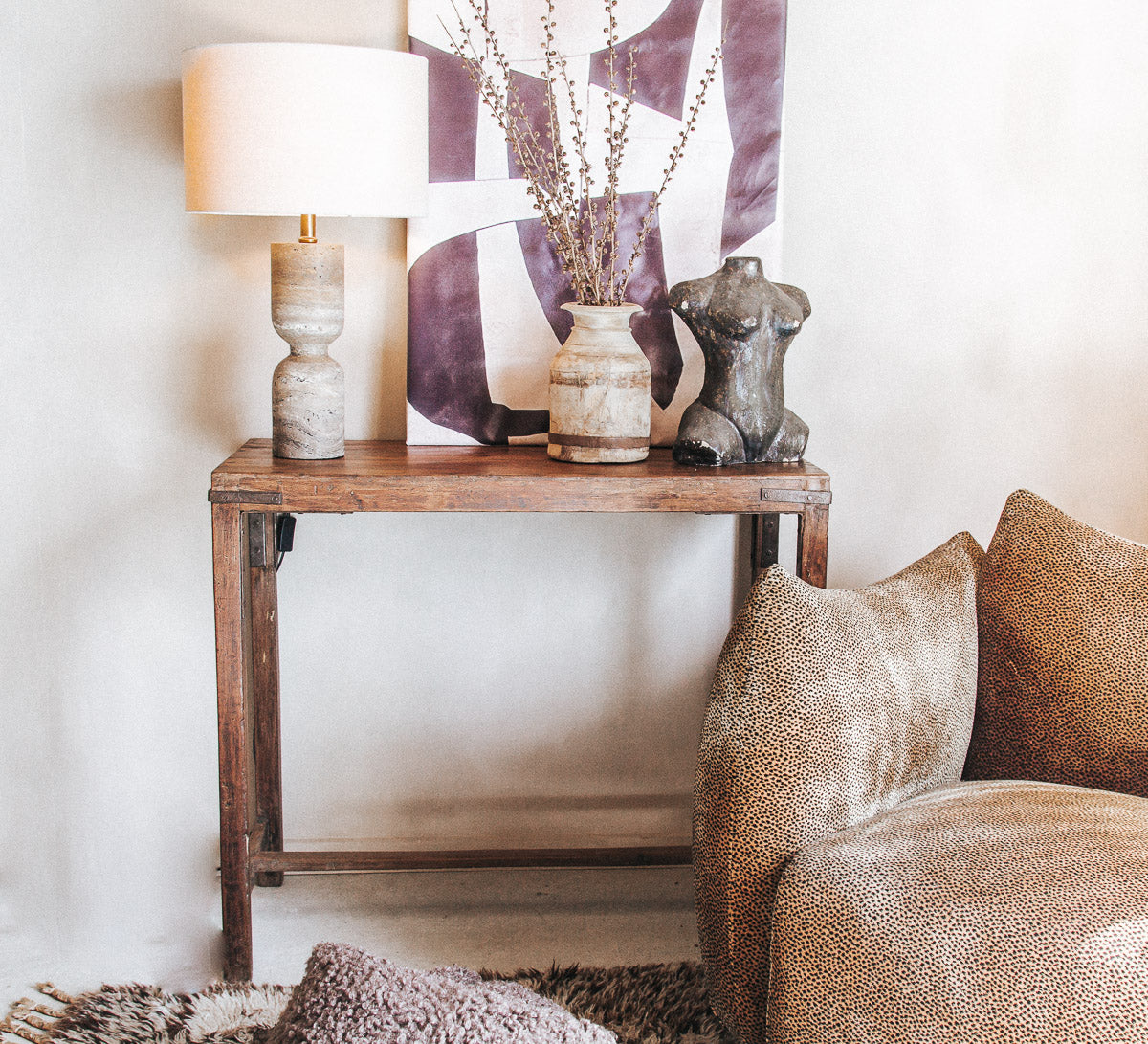 rustic boho wooden relcimaed timber hall console side table bench