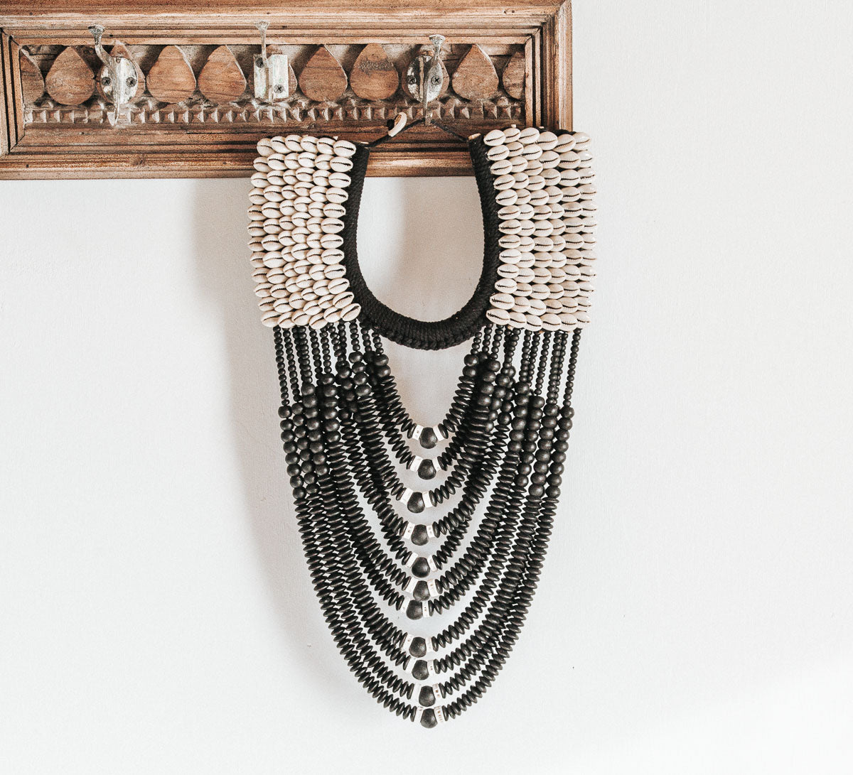 boho indonesian bali wooden papua bead necklace with shells