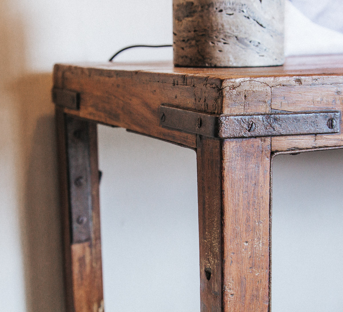 rustic boho wooden relcimaed timber hall console side table bench