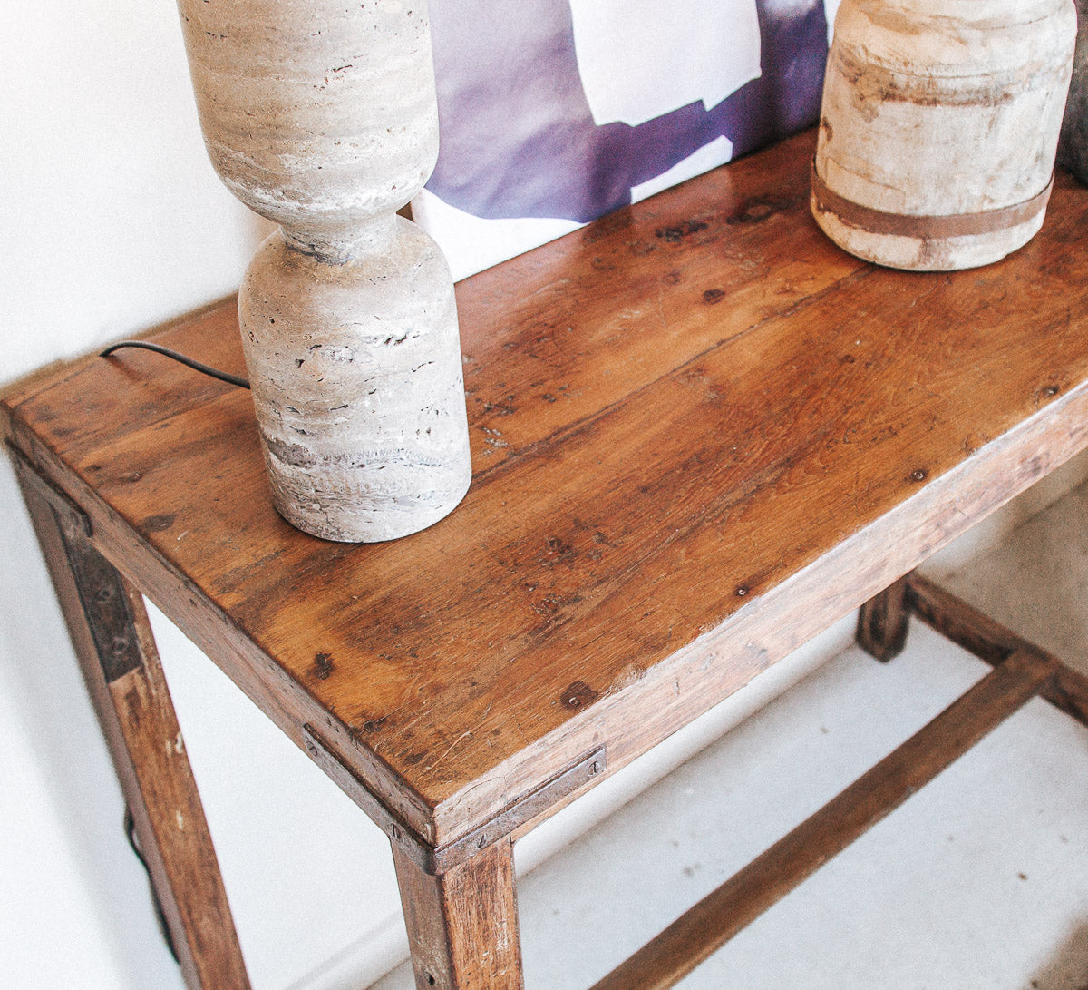 rustic boho wooden relcimaed timber hall console side table bench