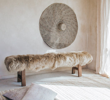 boho luxury nz wool double sheepskin in earthy beige colour vole by fibre by auskin
