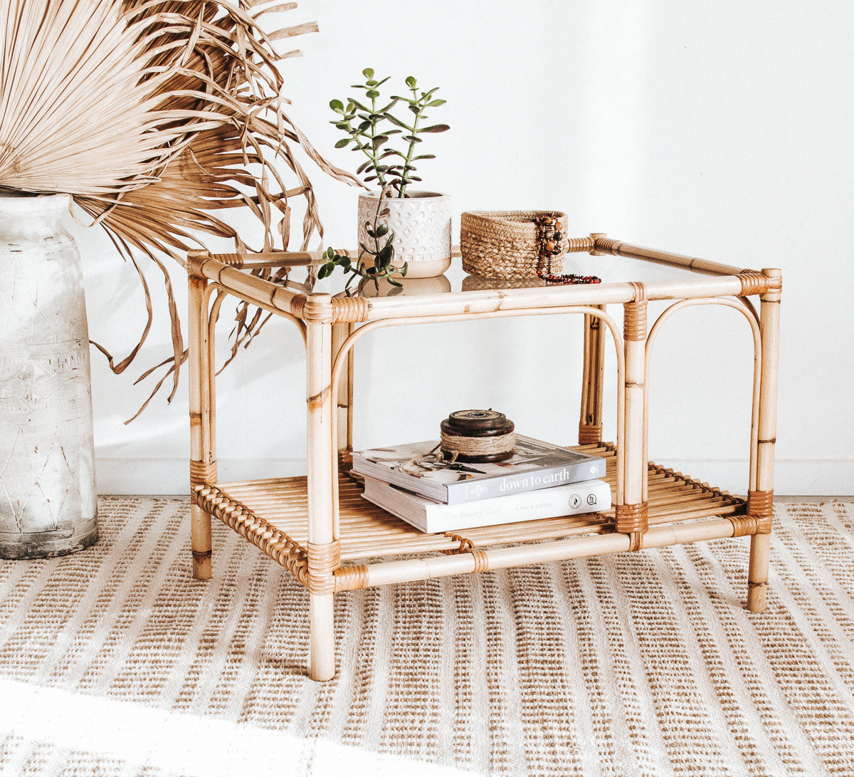 vintage cane bamboo coffee table