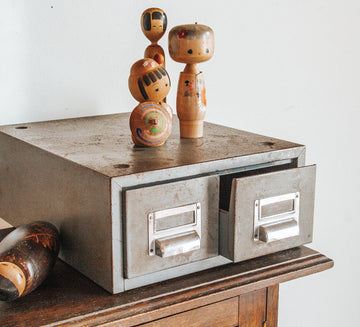 vintage boho metal industrial filing catalogue drawers