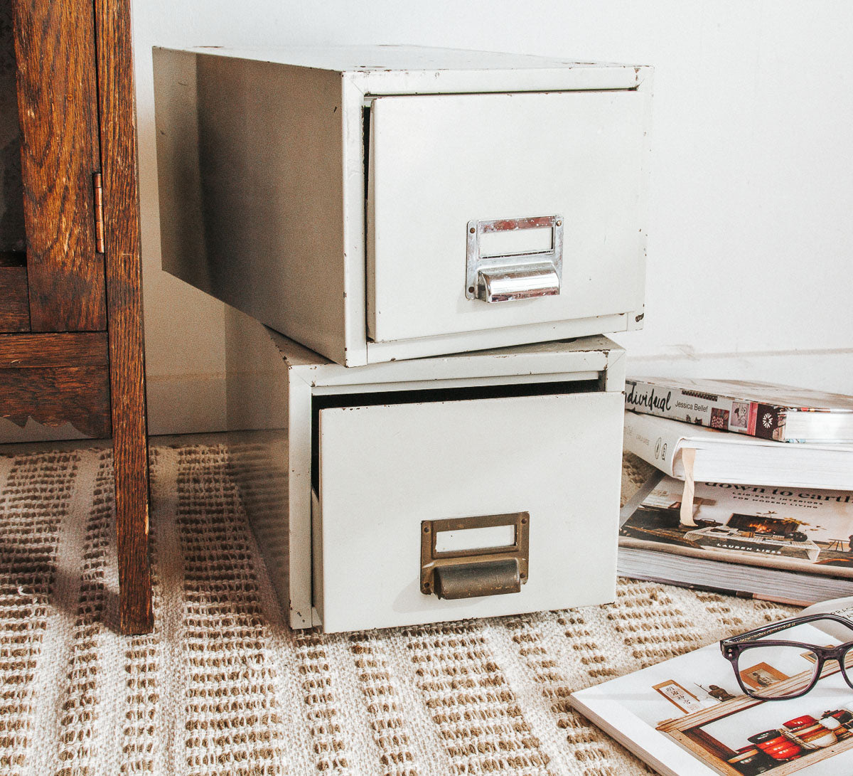 vintage bohho industrial metal filing drawers