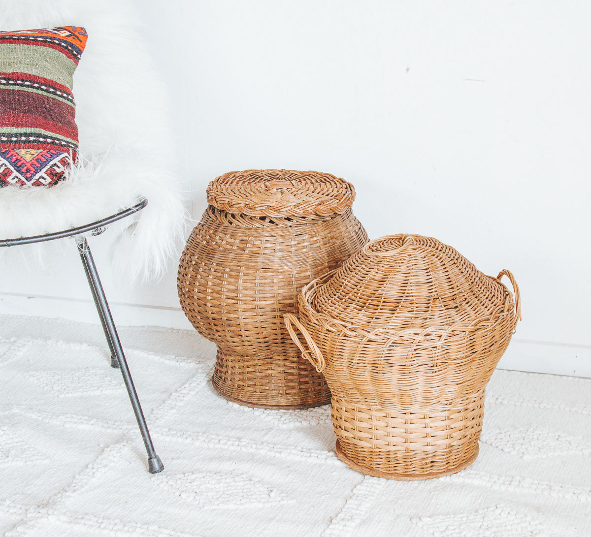 vintage boho cane basket with lid