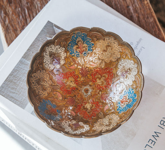 vintage boho brass enamelled dish