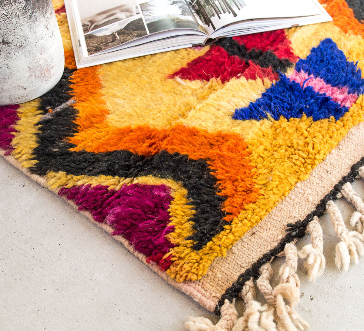 vintage moroccan boujaad wool runner rug in bright colours