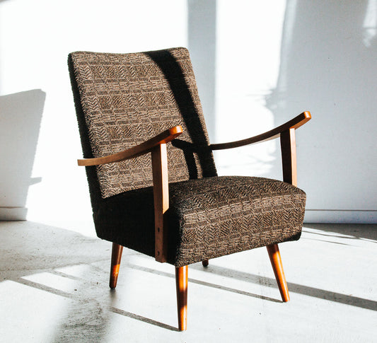 vintage mid century modern retro armchair with rimu frame and ski jump arms
