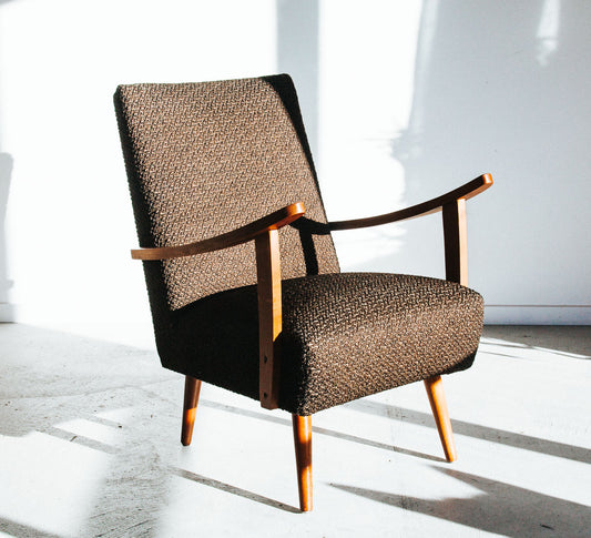 vintage mid century modern retro armchair with rimu frame and ski jump arms
