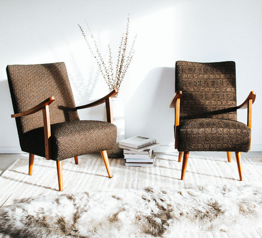 vintage mid century modern retro armchair with rimu frame and ski jump arms