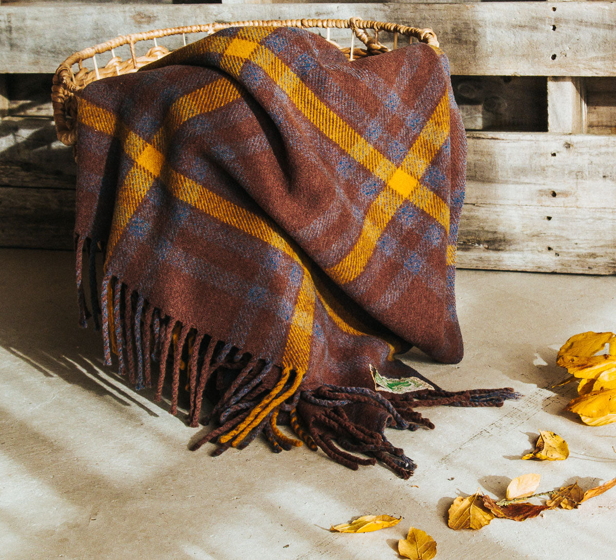 vintage 100% wool blanket travel rug with tassles.  made in ireland