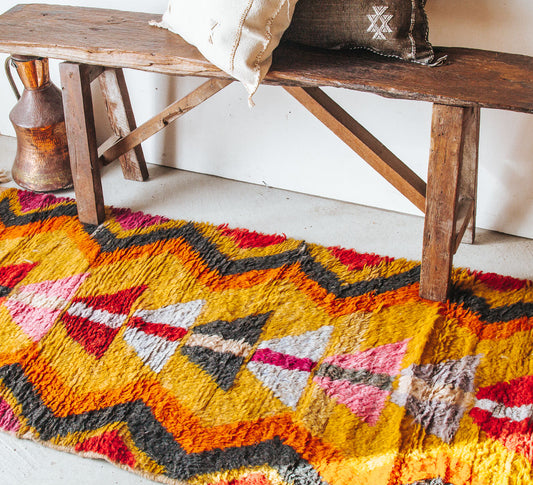 vintage moroccan boujaad wool runner rug in bright colours