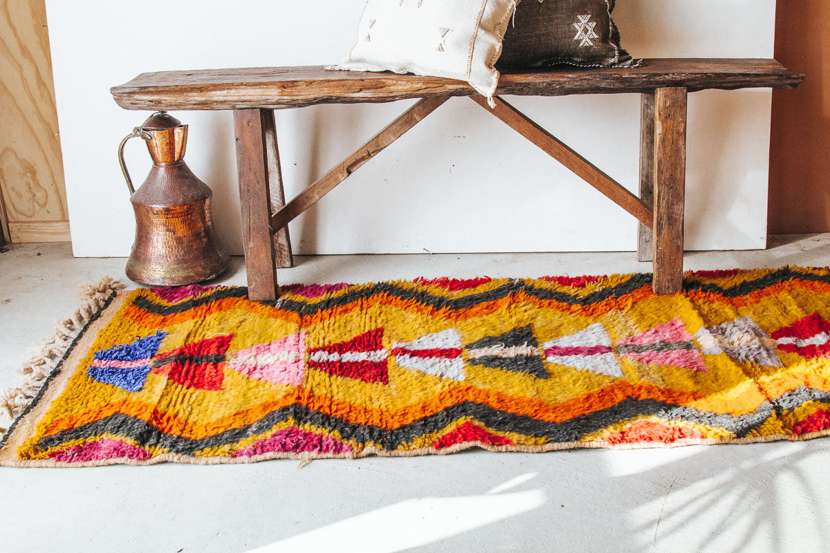 vintage moroccan boujaad wool runner rug in bright colours