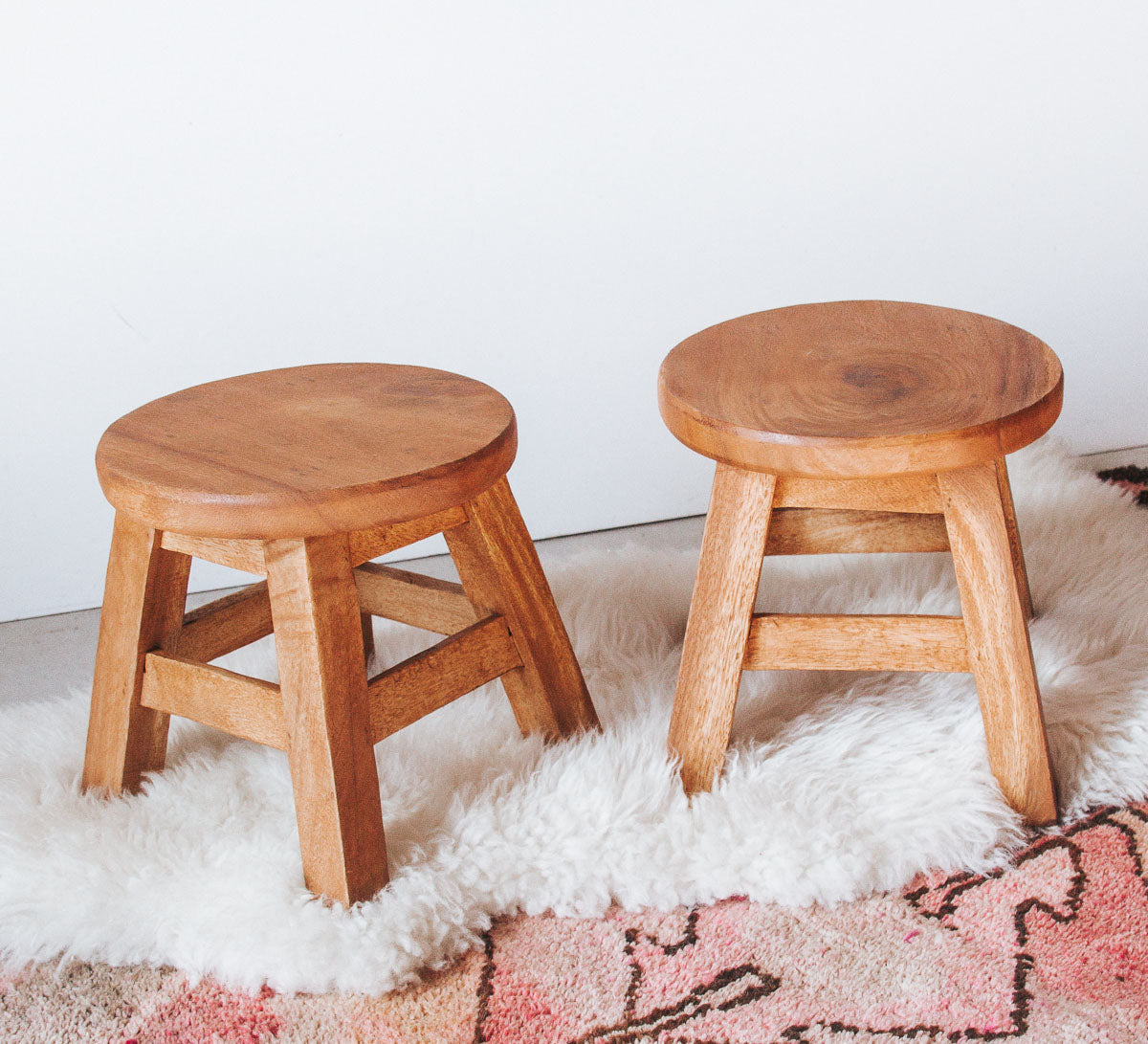 boho small wooden teak round kiddies stool or plant holder