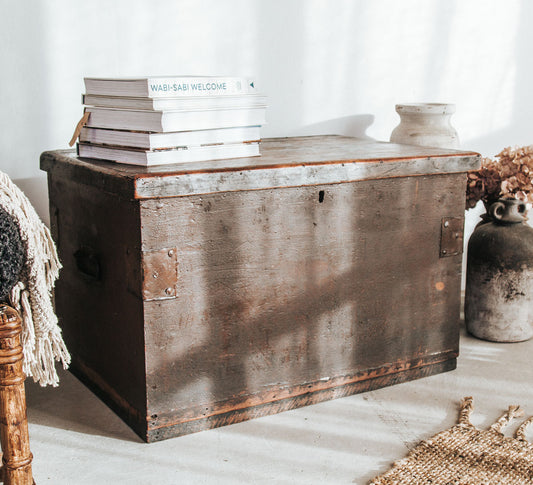 vintage boho antique solid wooden storage chest with lift up lid