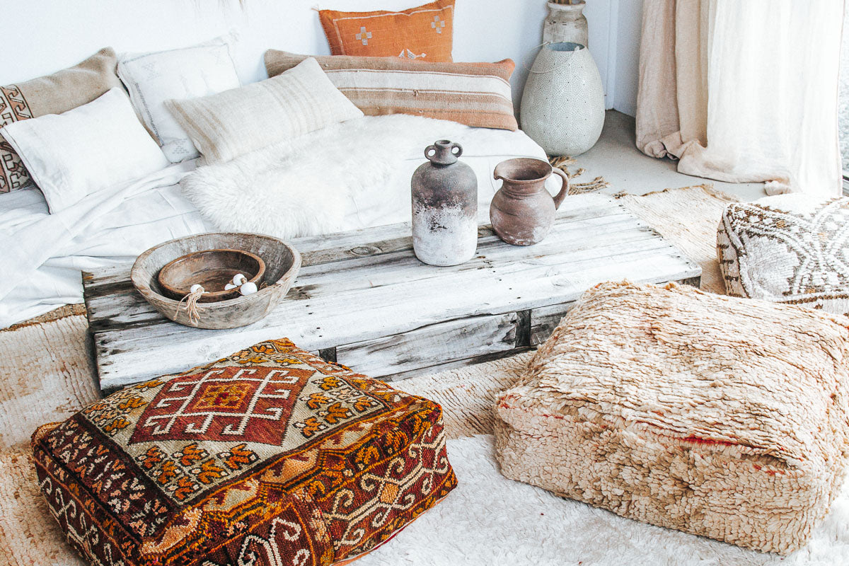 vintage boho moroccan rug recycled floor cushion pillow