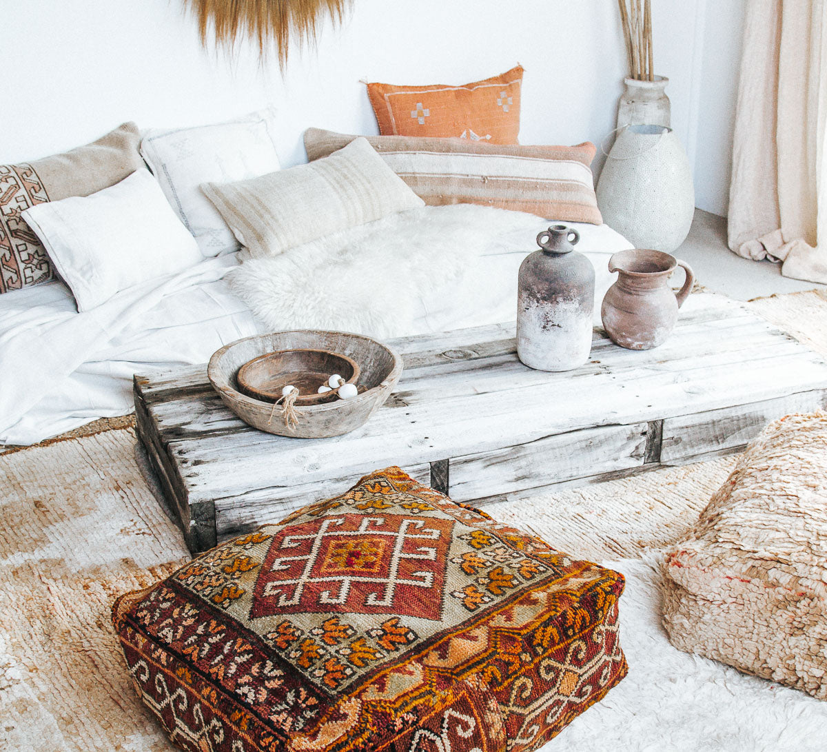 vintage boho moroccan rug recycled floor cushion pillow