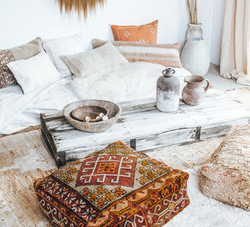 vintage boho moroccan rug recycled floor cushion pillow