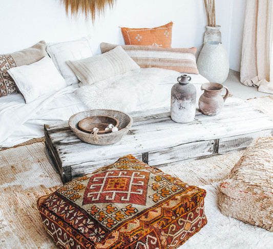 vintage boho moroccan rug recycled floor cushion pillow