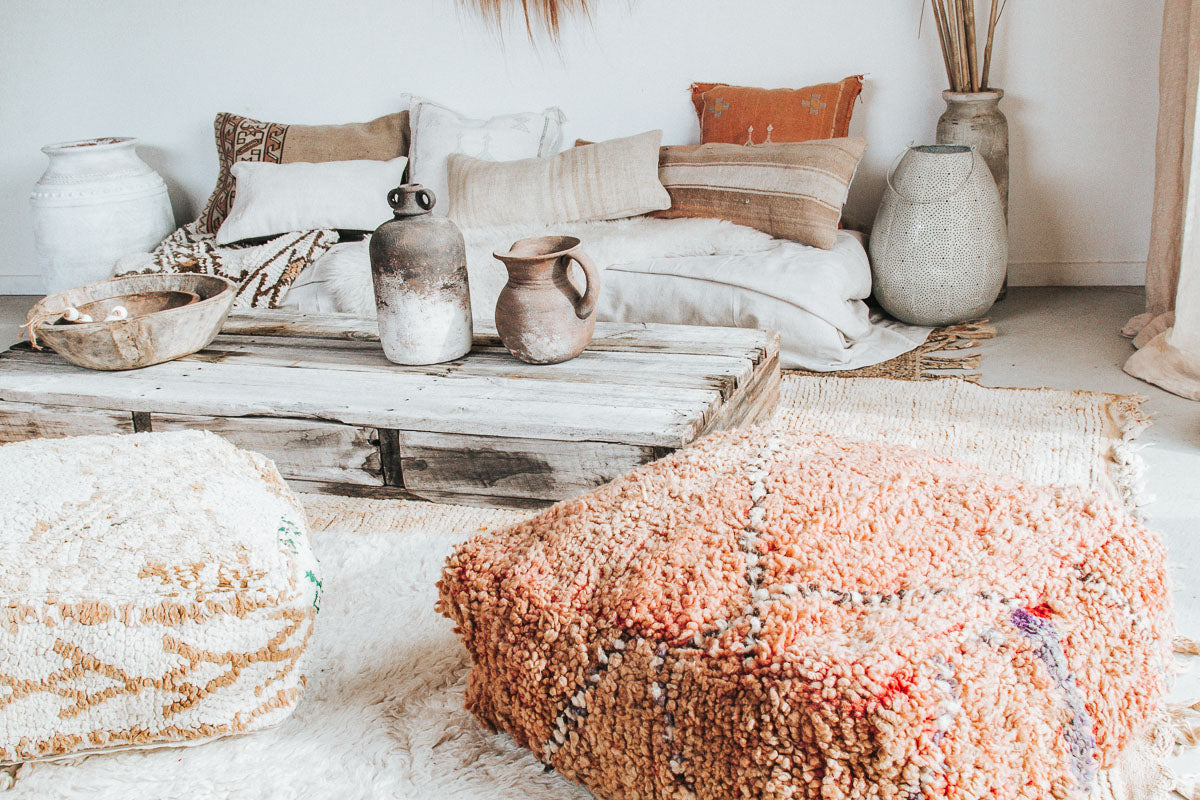 boho vintage moroccan rug recycled square woollen floor cushion pillow