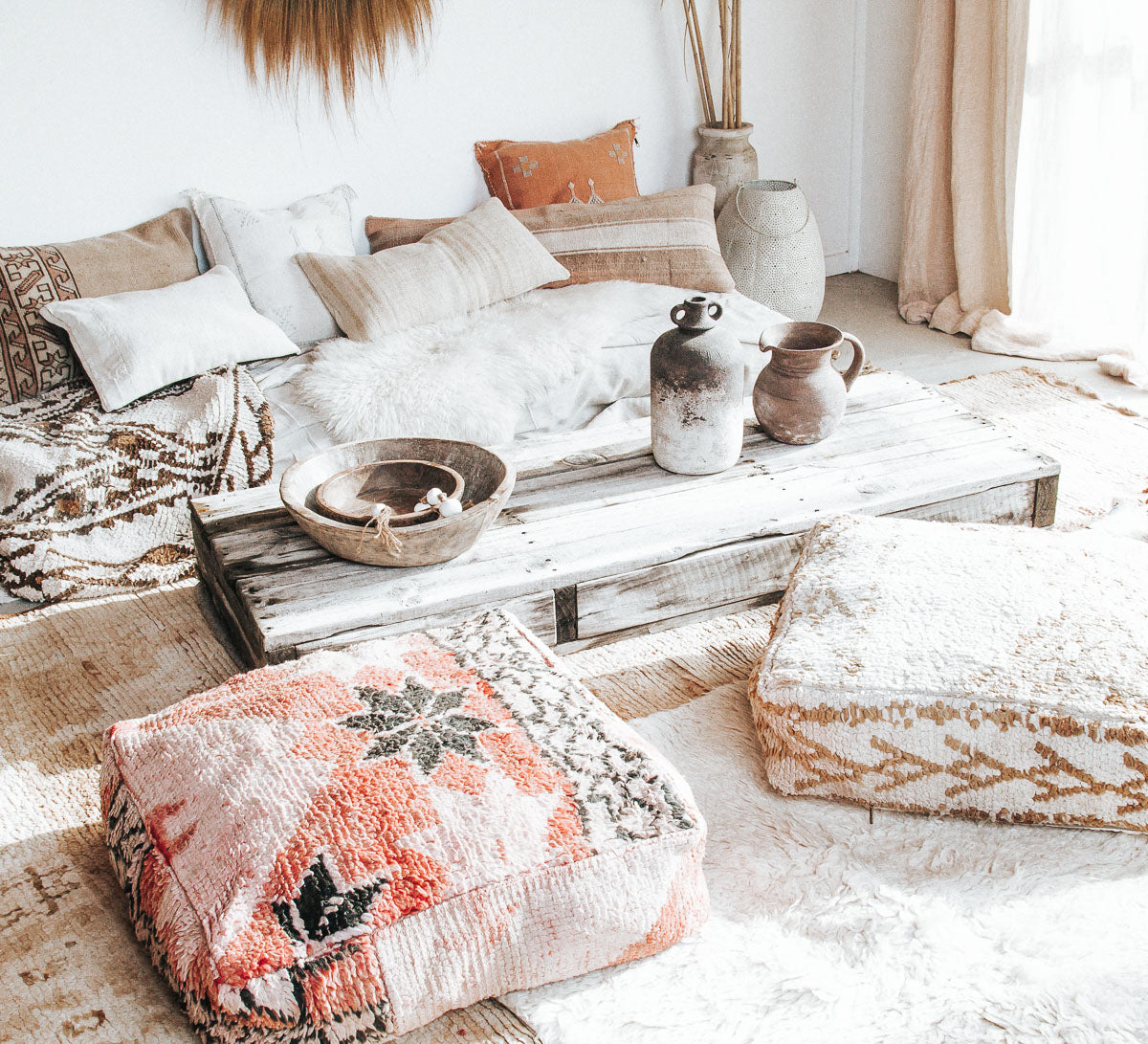 boho vintage moroccan wool boujaad rug recycled floor cushion pillow
