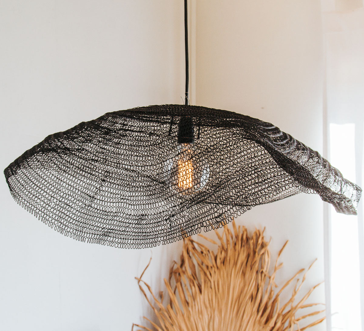 Black mesh knitted wire hanging pendant cloud shape asymmetrical  lightshade