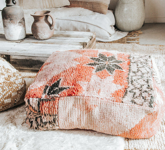boho vintage moroccan wool boujaad rug recycled floor cushion pillow