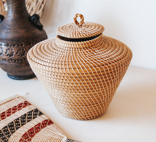 boho ethnic lidded basket