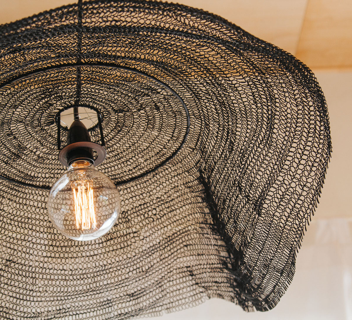 Black mesh knitted wire hanging pendant cloud shape asymmetrical  lightshade