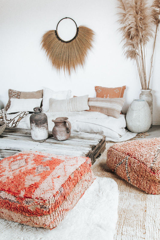 vintage boho moroccan rug recycled floor cushion pillow
