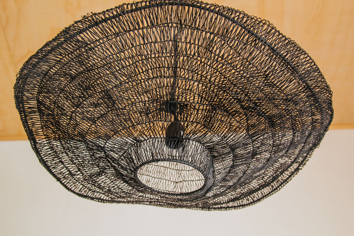 Black mesh knitted wire hanging pendant cloud shape  lightshade