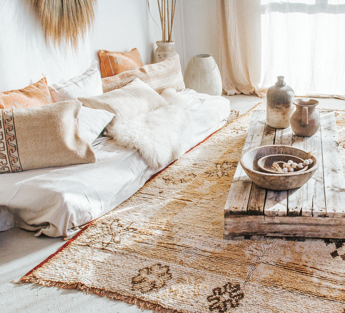 vintage boho woollen boujaad moroccan handmade rug