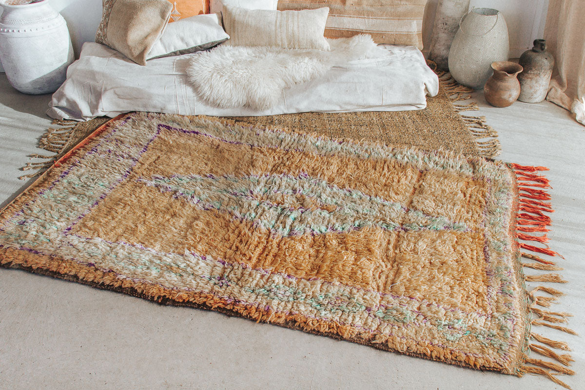 vintage boho woollen boujaad moroccan handmade rug