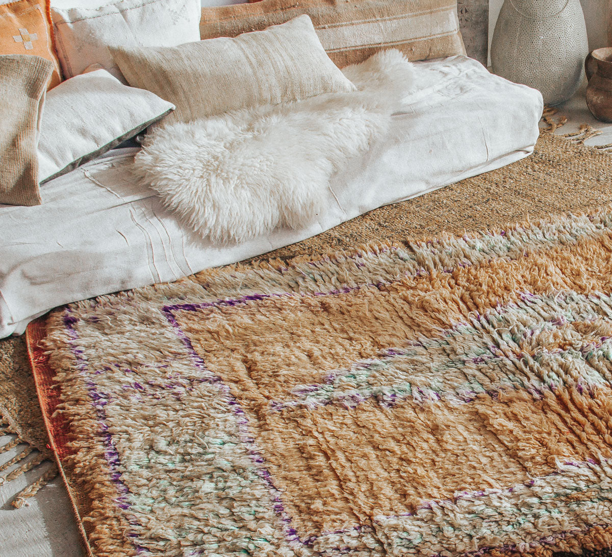 vintage boho woollen boujaad moroccan handmade rug