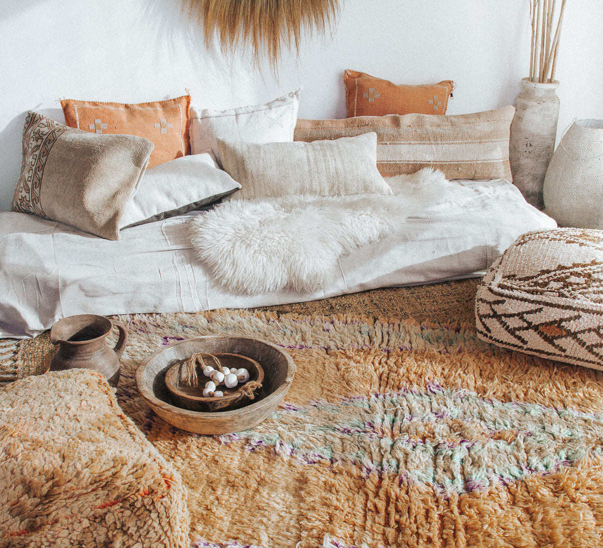 vintage boho woollen boujaad moroccan handmade rug