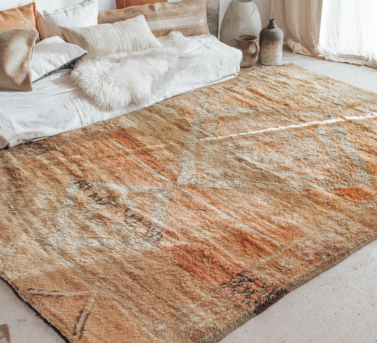 vintage boho woollen boujaad moroccan handmade rug
