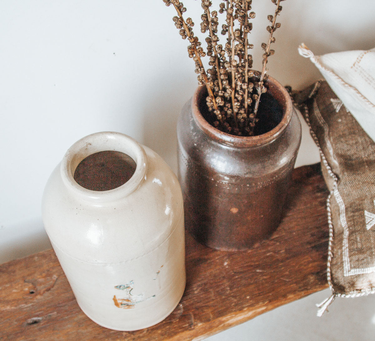 vintage cream stone crock vase