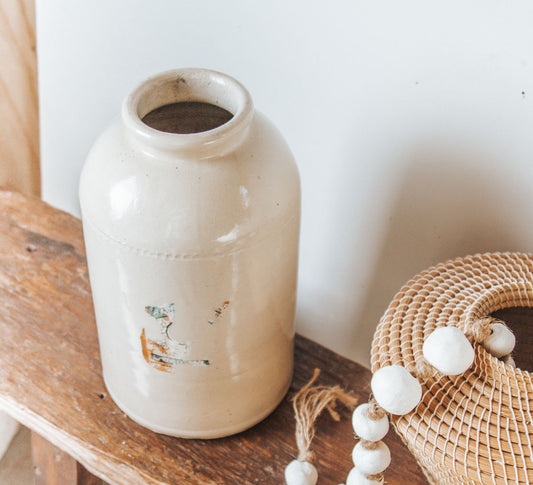 vintage cream stone crock vase