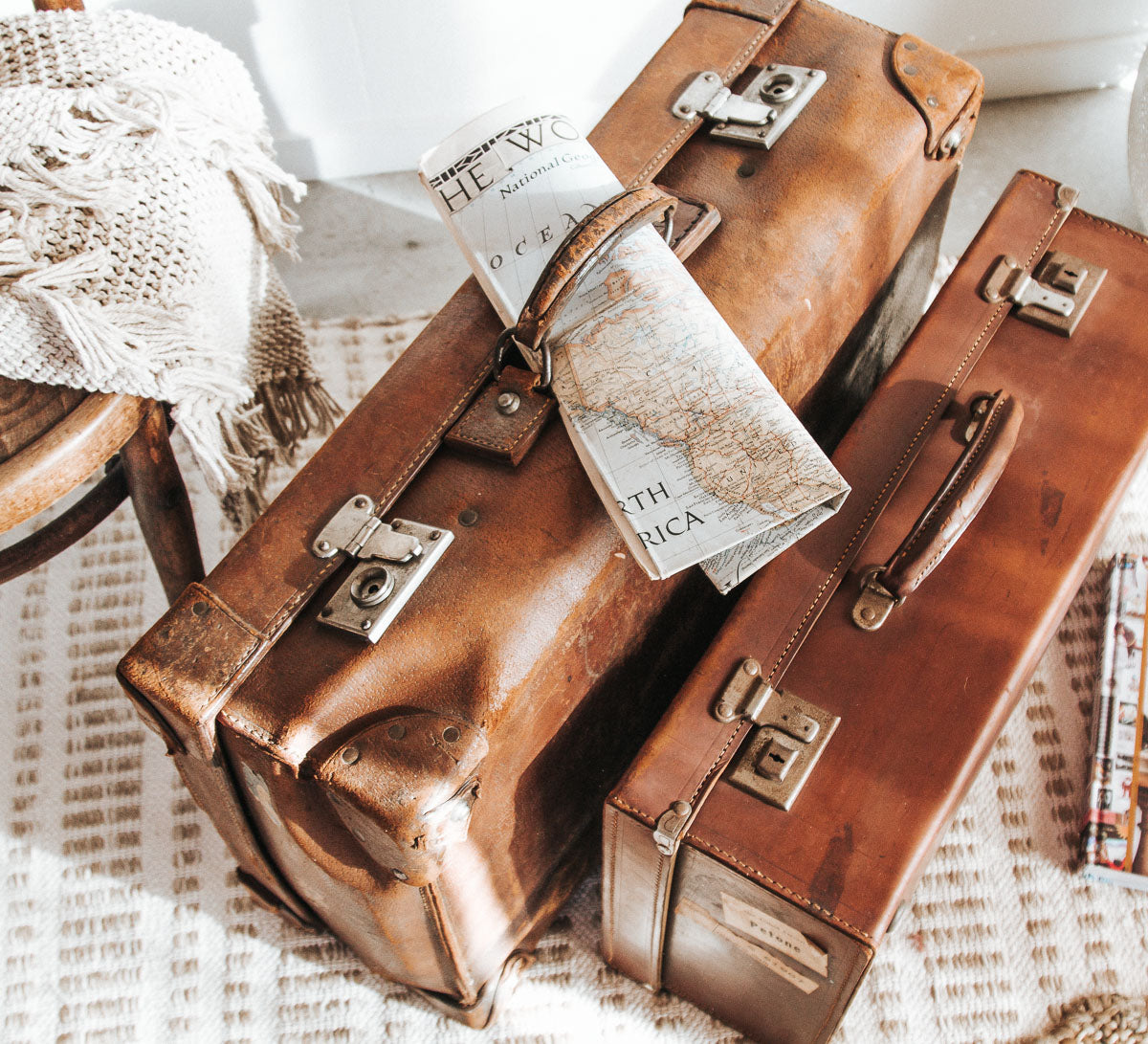 vintage leather boho antique leather suitcase