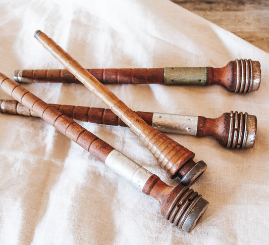 vintage boho metal and wood spools