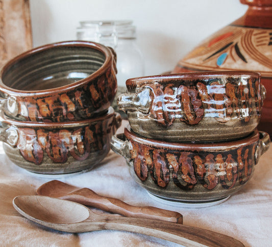 vintage boho studio pottery handmade soupl bowls