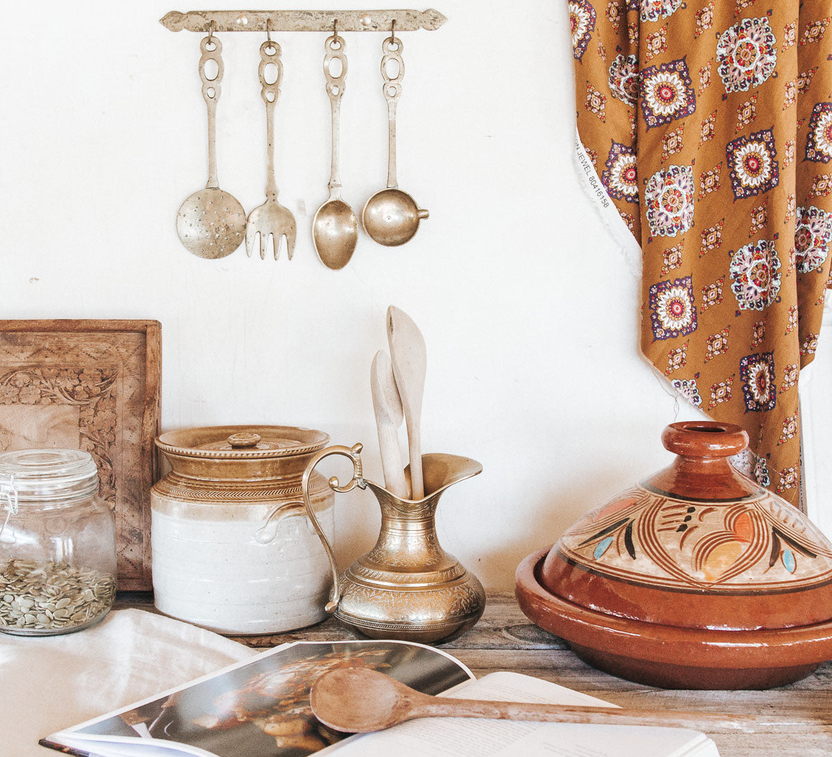 vintage boho stone crock jar with lid